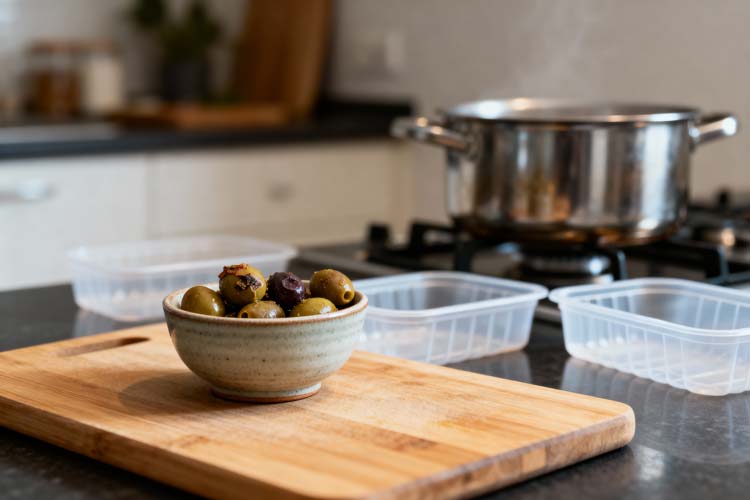 Bedorven olijven gegeten