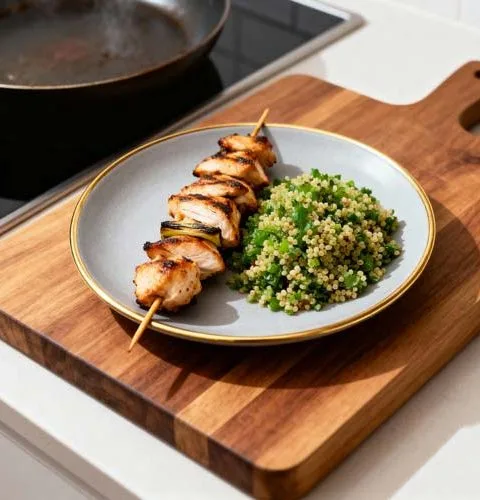 Gegrilde kipspiesjes en groene quinoa-salade maken