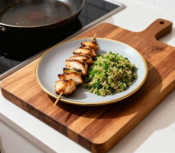 Gegrilde kipspiesjes en groene quinoa-salade maken