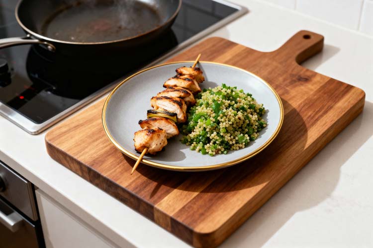 Gegrilde kipspiesjes en groene quinoa-salade maken