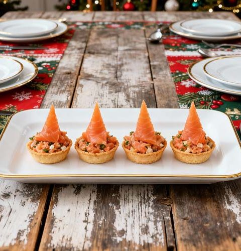 Zalmtartaar van gerookte zalm in een bakje maken