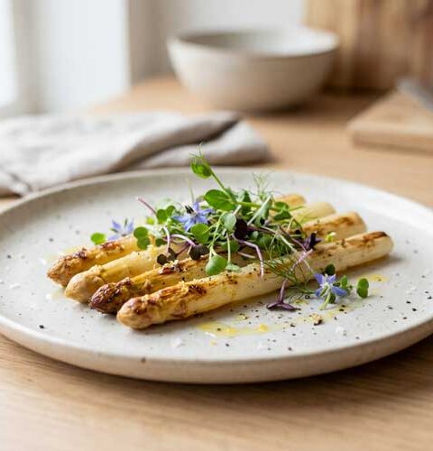 Witte asperges bakken