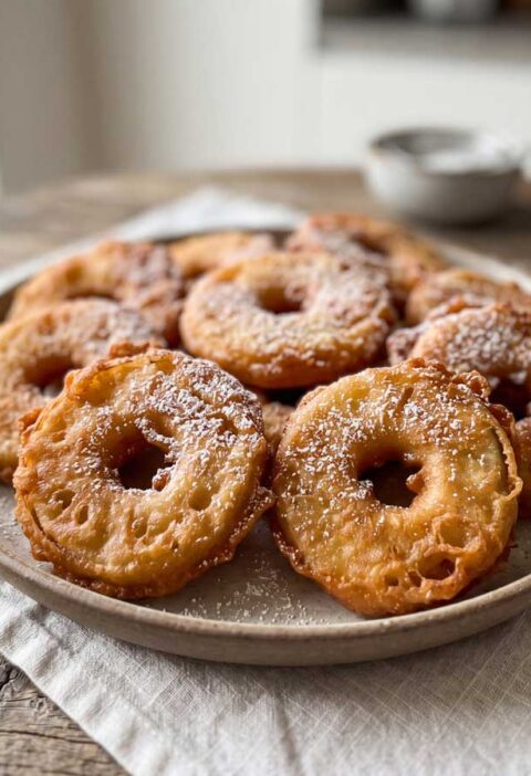 Appelbeignets maken in een friteuse