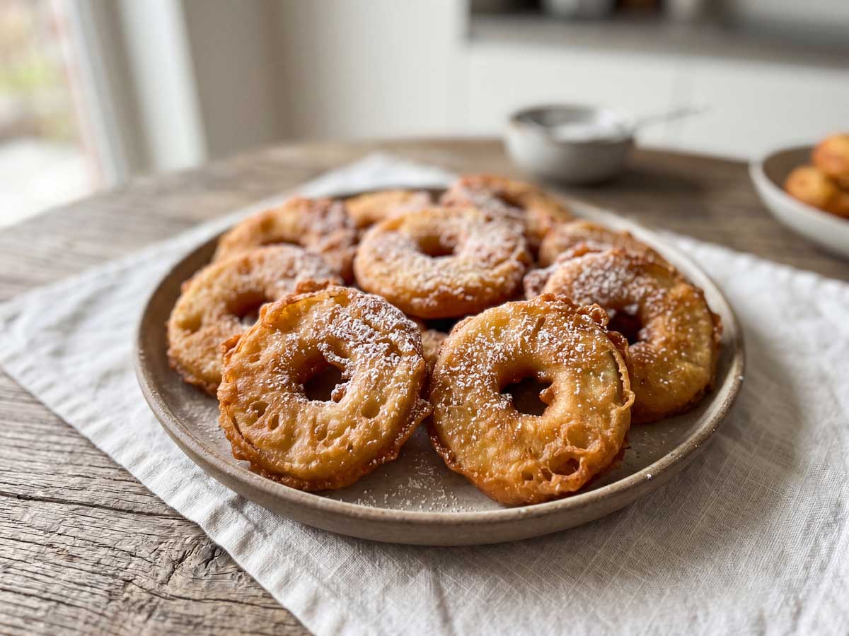 Appelbeignets maken in een friteuse