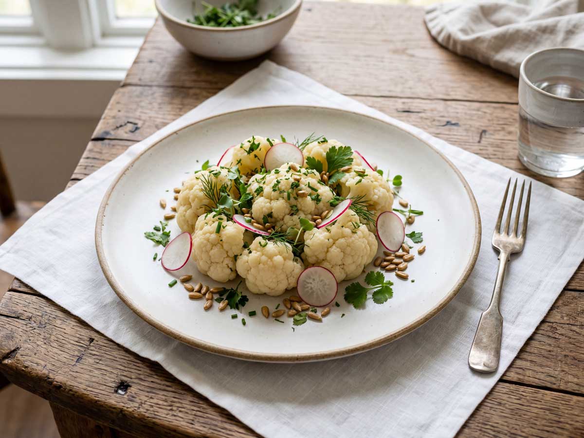Bloemkool koken in een pan met een liter water