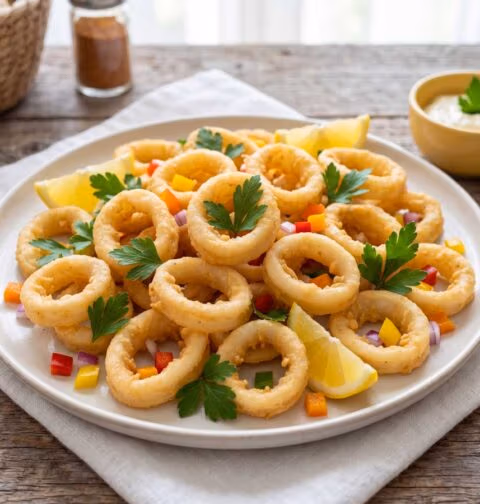 Calamares bakken in een friteuse op 180 graden