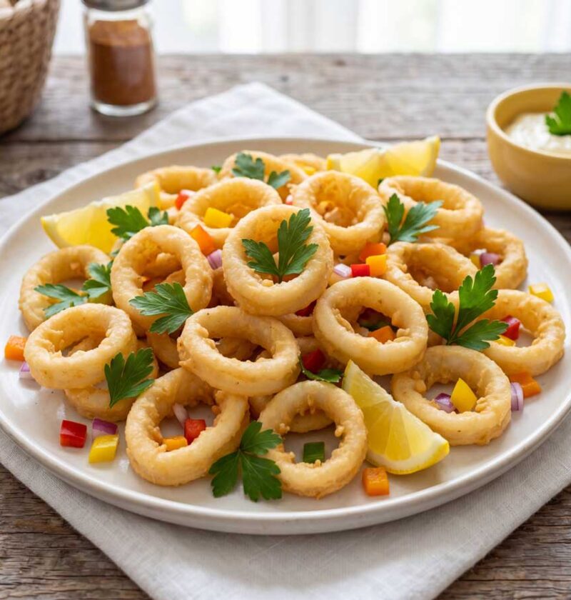Calamares bakken in een friteuse op 180 graden