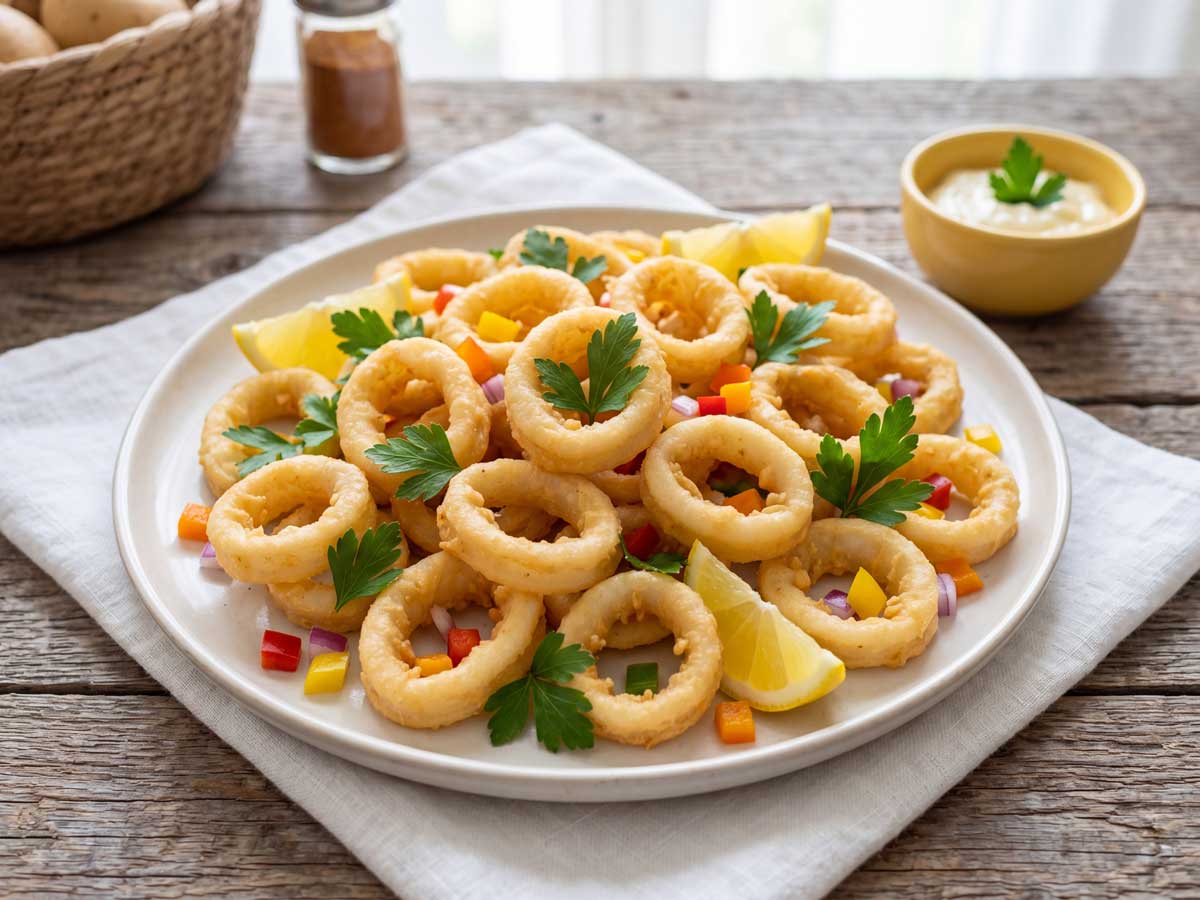 Calamares bakken in een friteuse op 180 graden