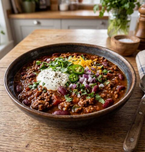 Chili con carne opwarmen in een koekenpan