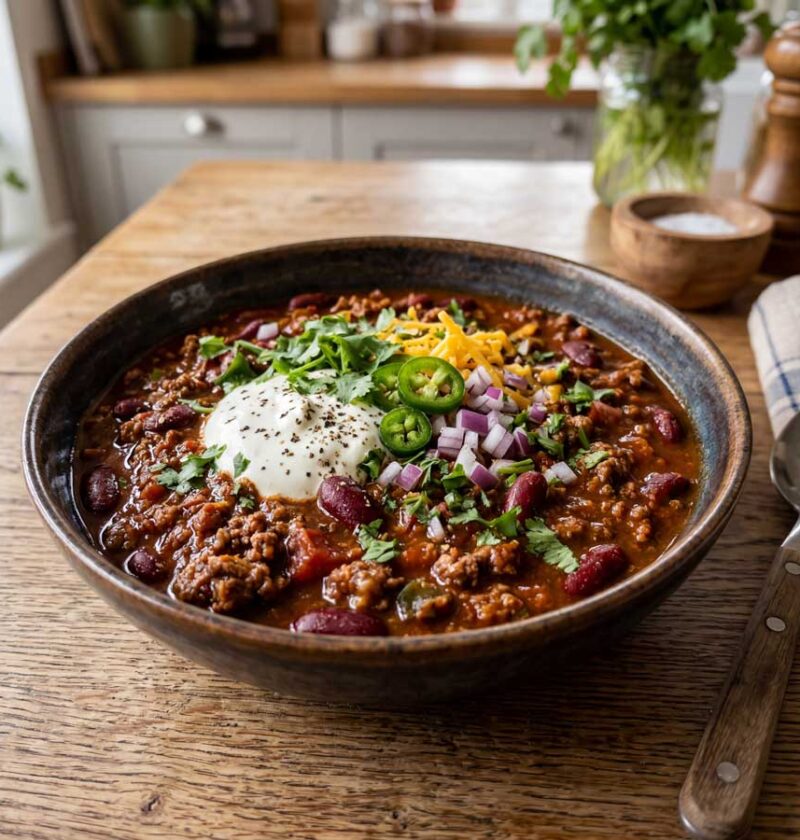 Chili con carne opwarmen in een koekenpan