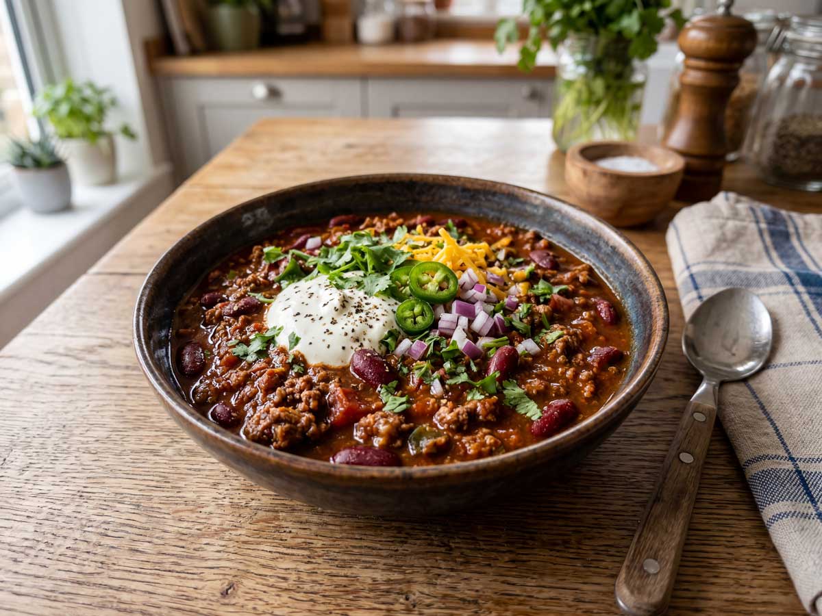 Chili con carne opwarmen in een koekenpan