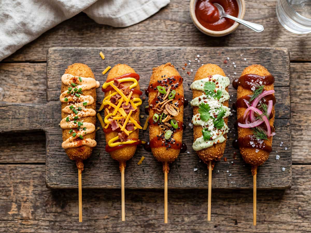 Corndog frituren in een friteuse