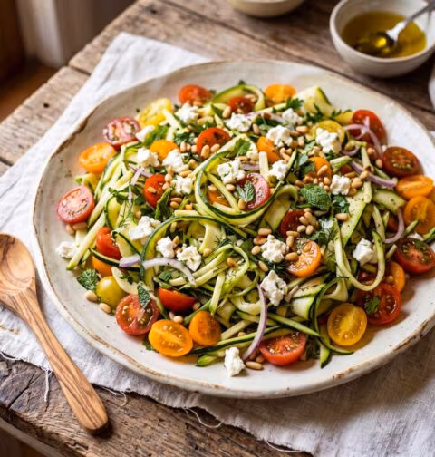 Courgettesalade met tomaatjes en feta maken