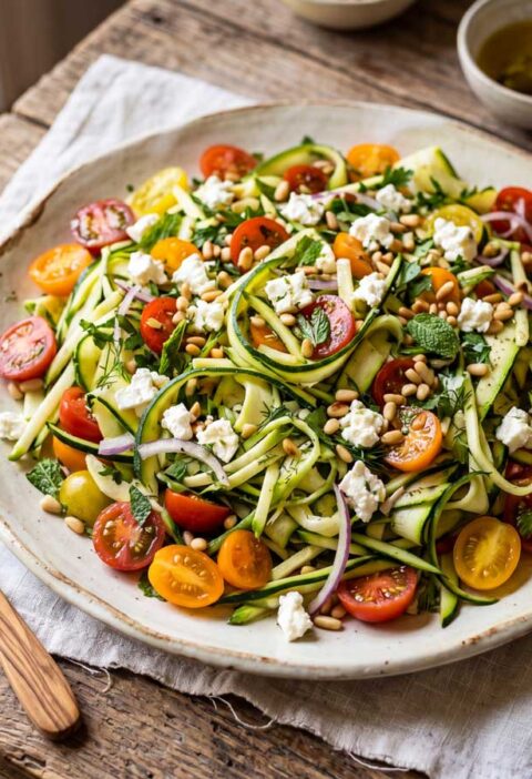 Courgettesalade met tomaatjes en feta maken