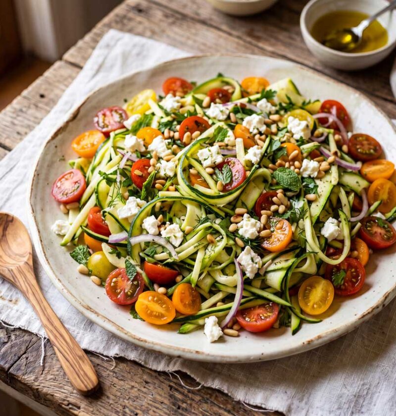 Courgettesalade met tomaatjes en feta maken