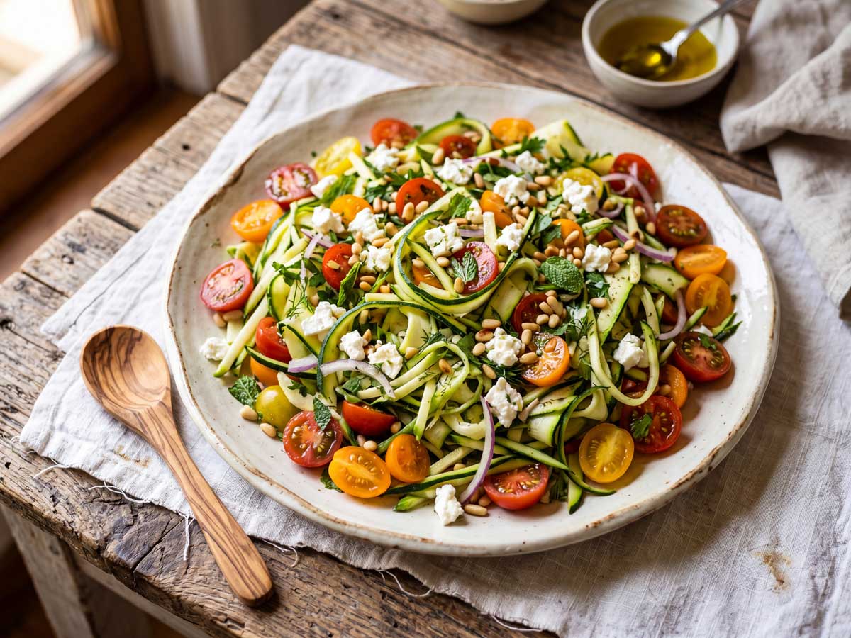 Courgettesalade met tomaatjes en feta maken