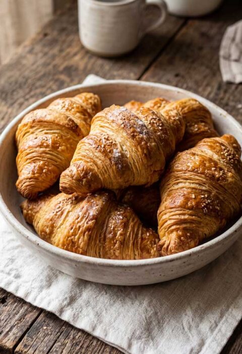 Croissants bakken in een voorverwarmde oven van 200 graden