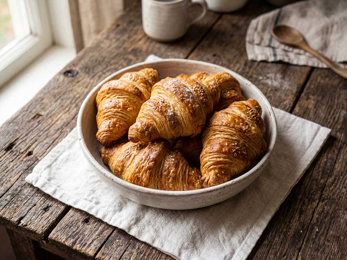 Croissants bakken in een voorverwarmde oven van 200 graden