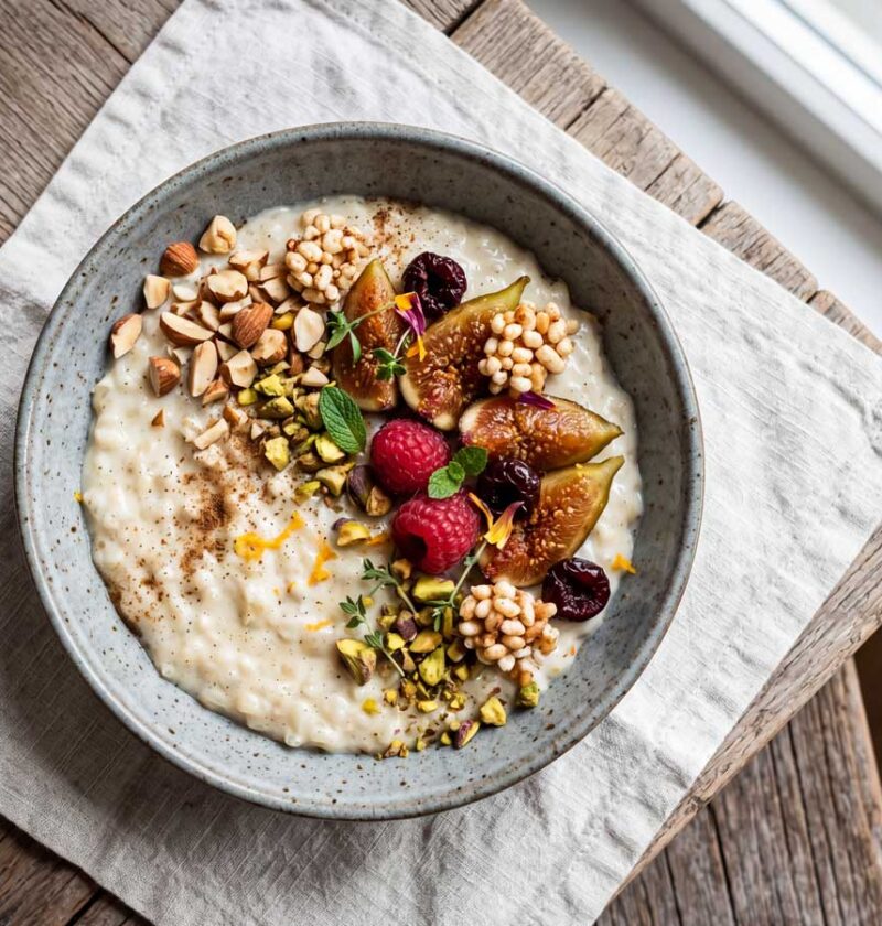 Dessertrijst koken met melk in een gewone pan