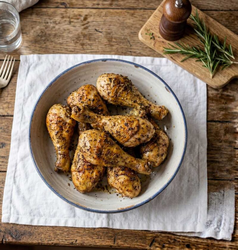 Drumstick bakken in een koekenpan op een middelhoog vuur