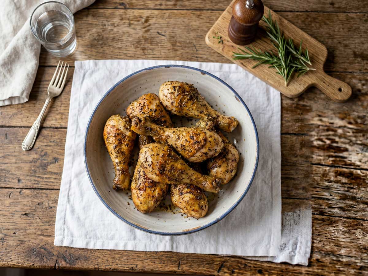Drumstick bakken in een koekenpan op een middelhoog vuur