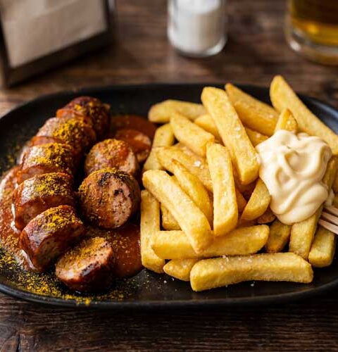 Duitse curryworst bakken