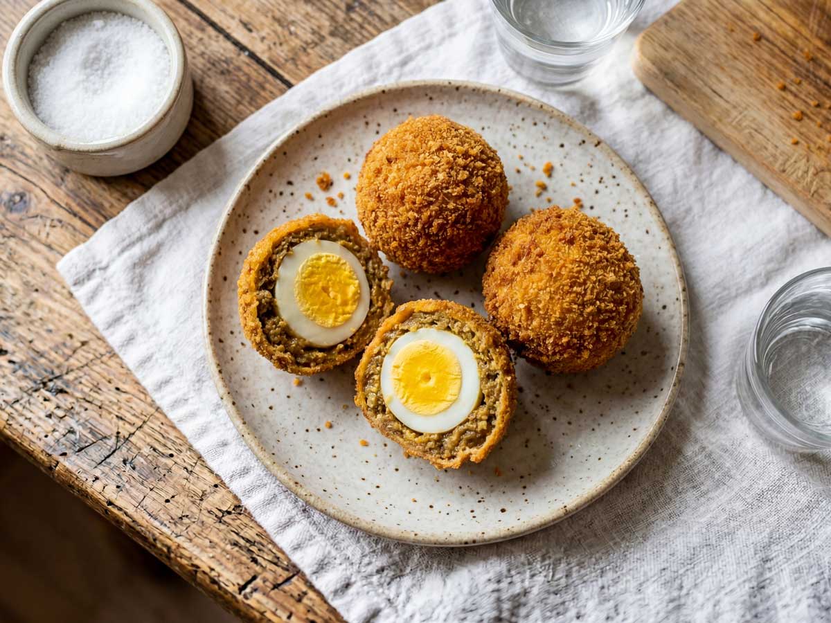 Eierbal frituren in een friteuse op 180 graden