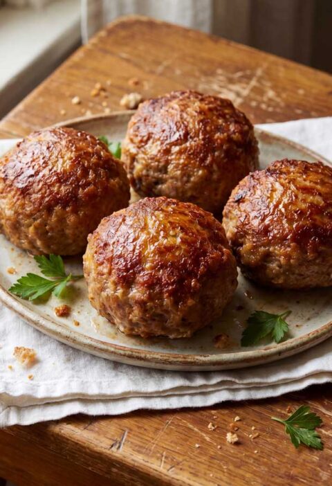 Gehaktballen braden in een braadpan met dikke bodem