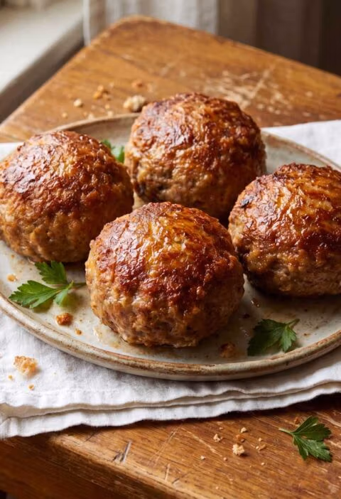 Gehaktballen braden in een braadpan met dikke bodem