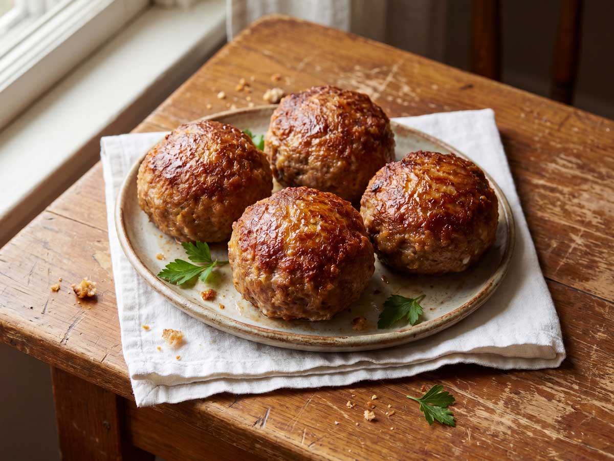 Gehaktballen braden in een braadpan met dikke bodem