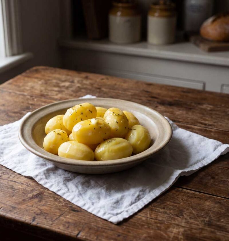 Gekookte aardappelen opwarmen in een gewone pan