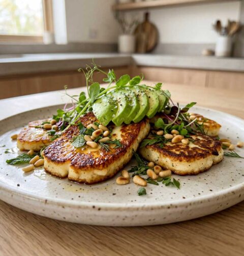 Halloumi bakken in een koekenpan die goed heet is
