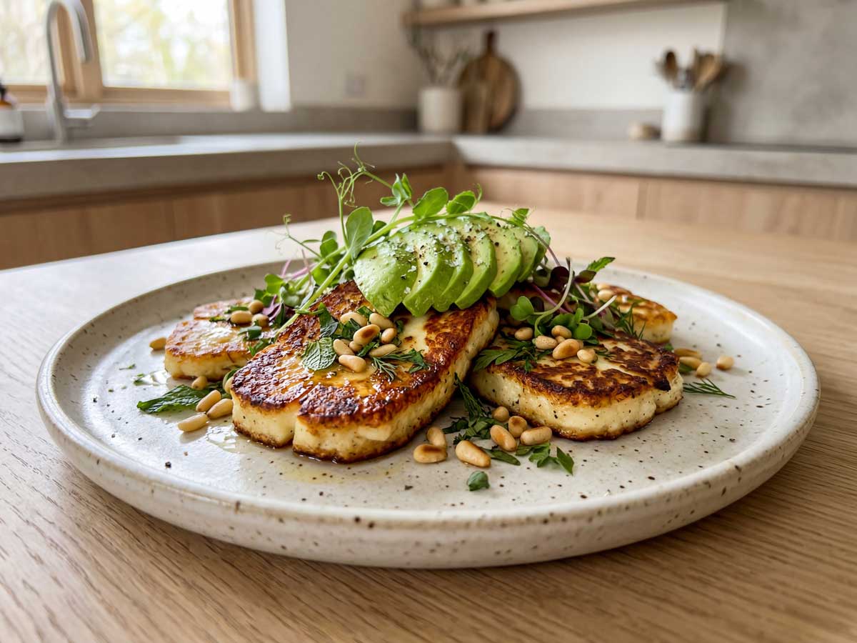 Halloumi bakken in een koekenpan die goed heet is
