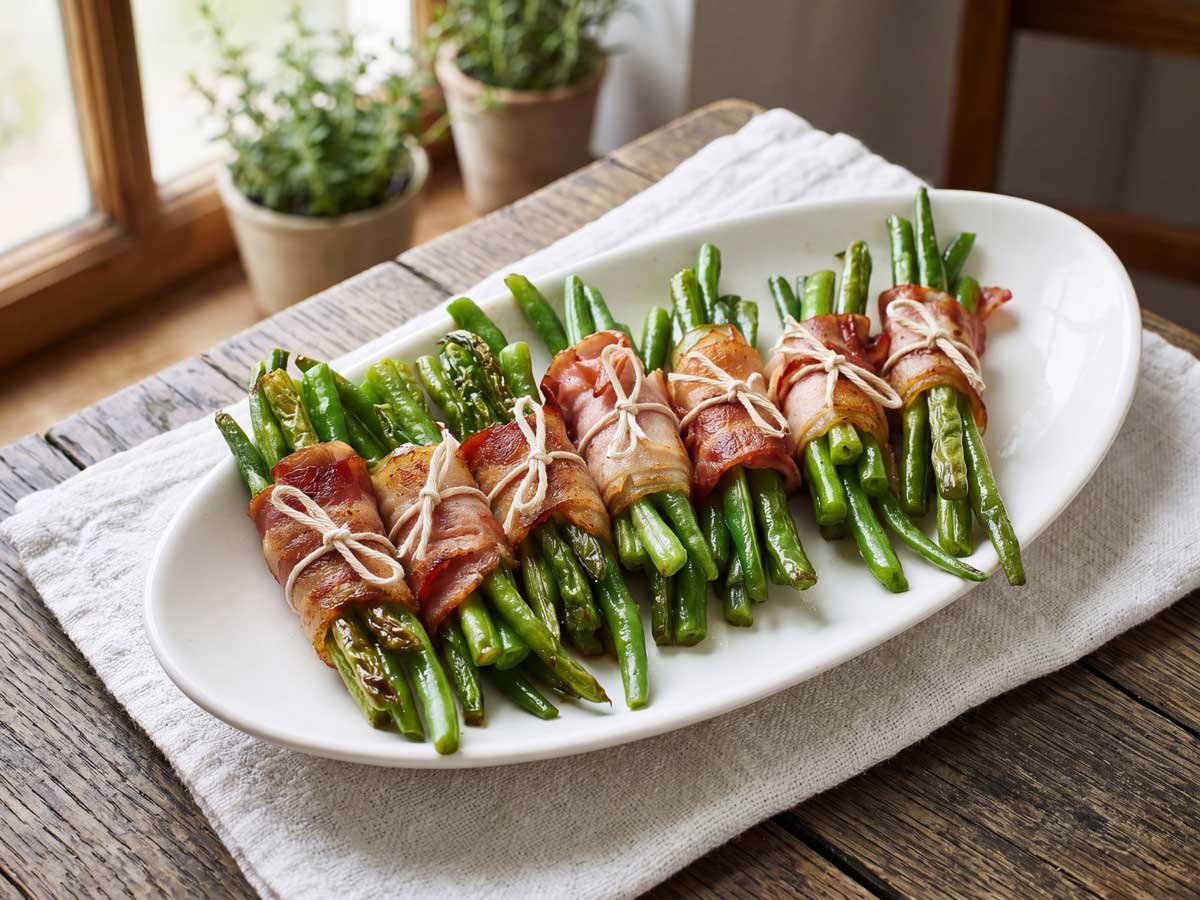 Haricots verts met spek maken in een koekenpan