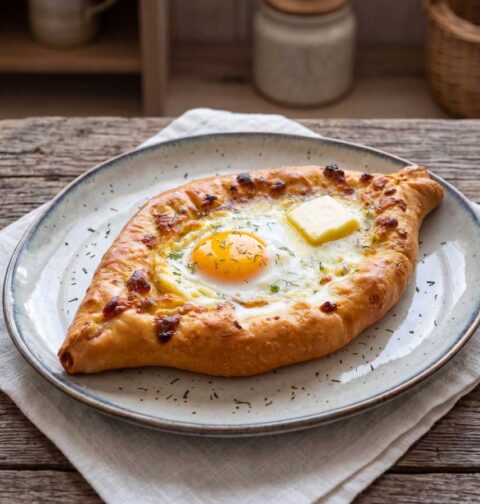 Khachapuri maken van gistdeeg, in een oven