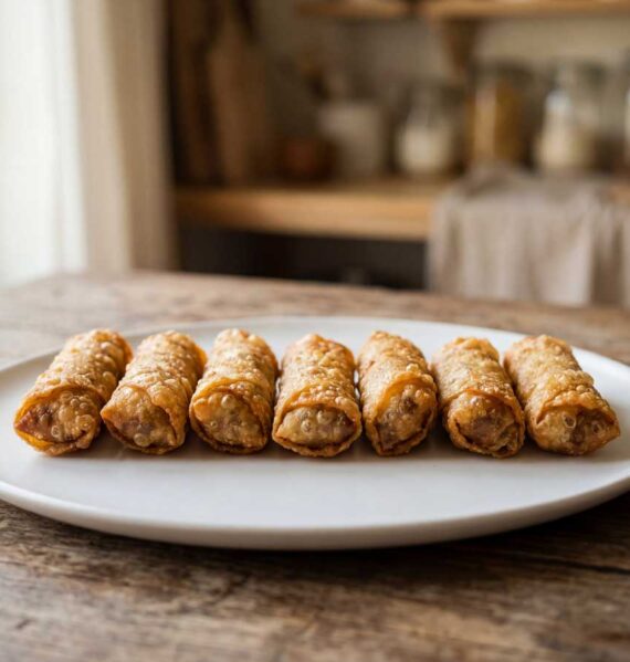 Loempia opwarmen in een voorverwarmde oven op 200 graden