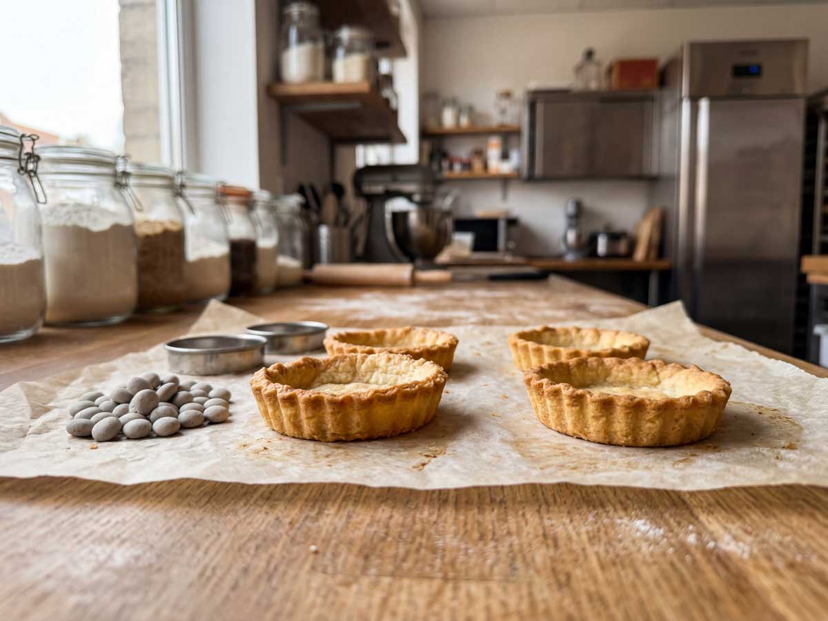 Mini taartbakjes maken in een voorverwarmde oven op 180 graden