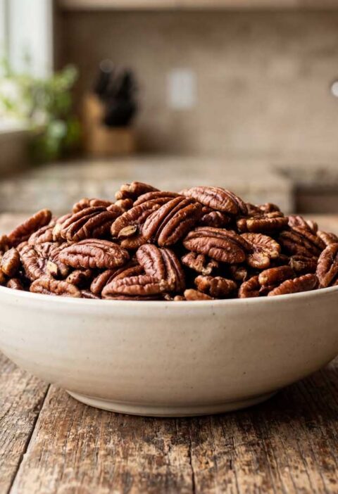 Pecannoten roosteren in een koekenpan met dikke bodem