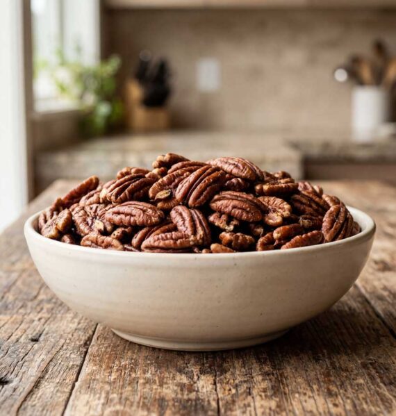Pecannoten roosteren in een koekenpan met dikke bodem