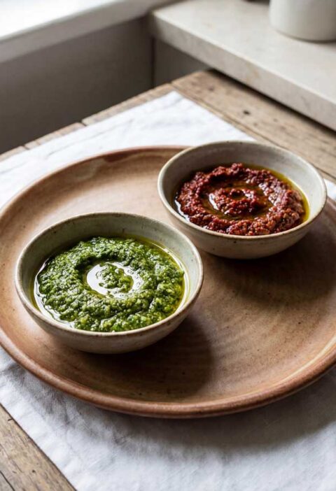 Pesto opwarmen in een steelpan