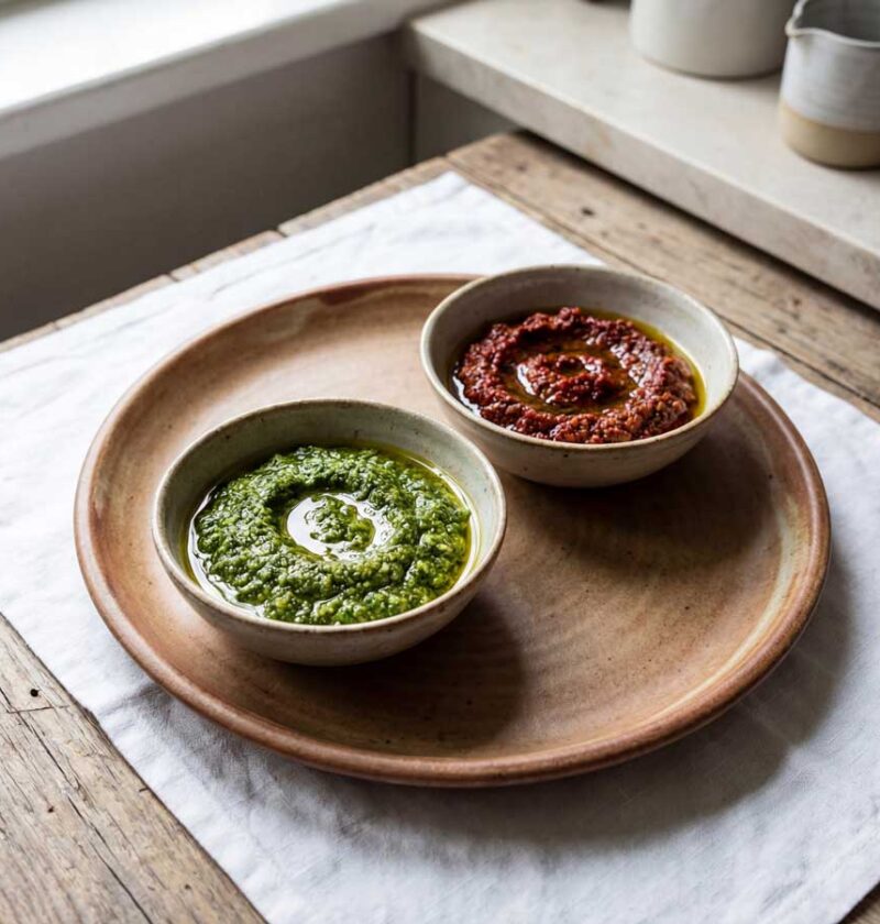 Pesto opwarmen in een steelpan
