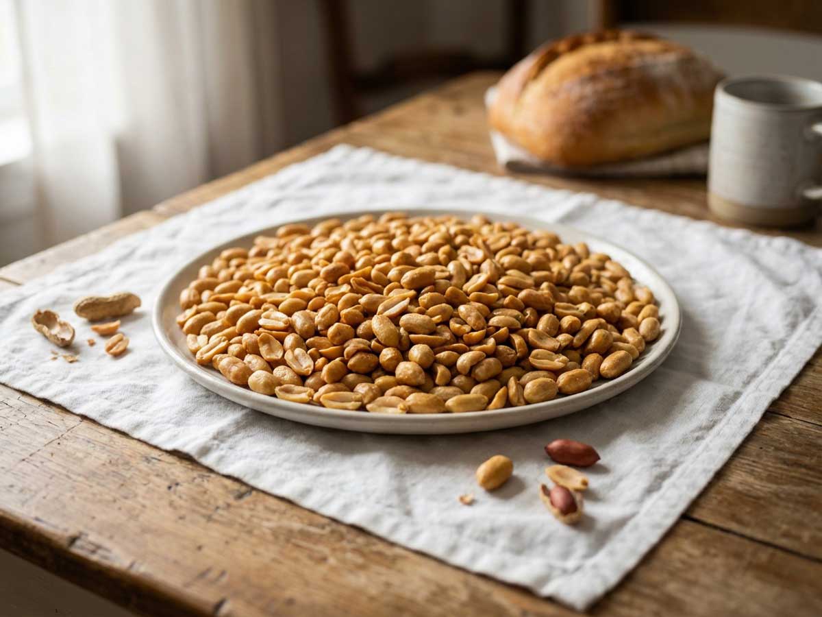 Pinda's roosteren in een droge koekenpan