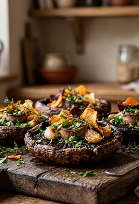 Portobello bakken in een koekenpan op een middelhoog vuur