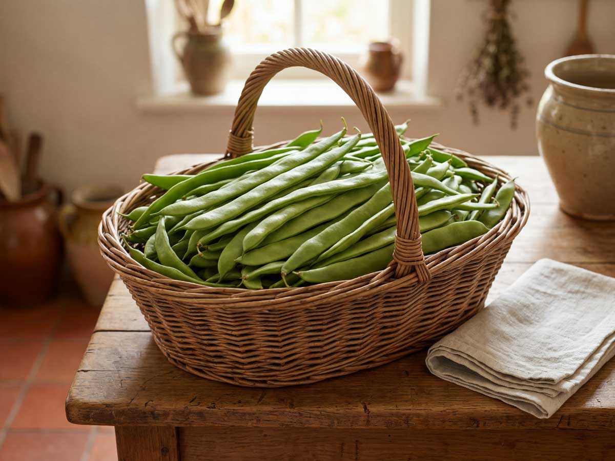 Snijbonen koken in een grote pan met water
