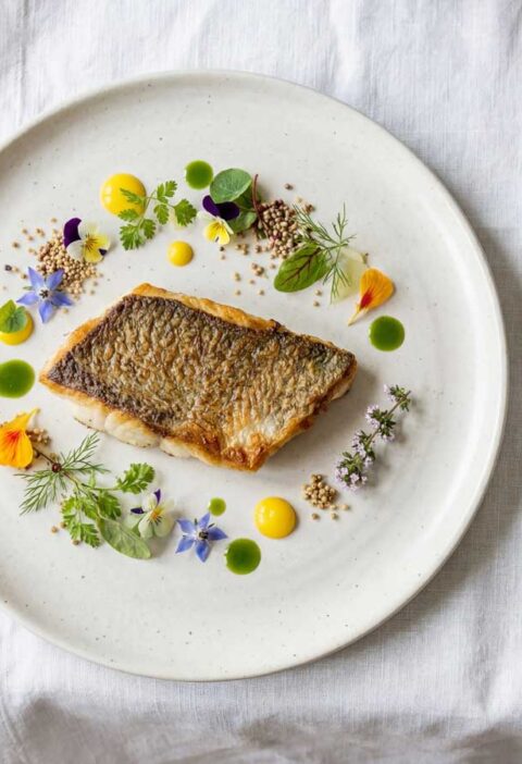 Snoekbaars bakken in een koekenpan met dikke bodem