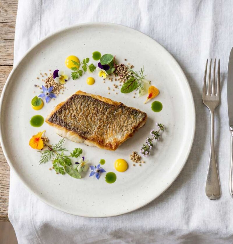 Snoekbaars bakken in een koekenpan met dikke bodem