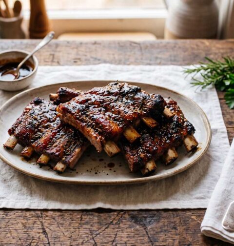 Spareribs opwarmen in een voorverwarmde oven op 150 graden