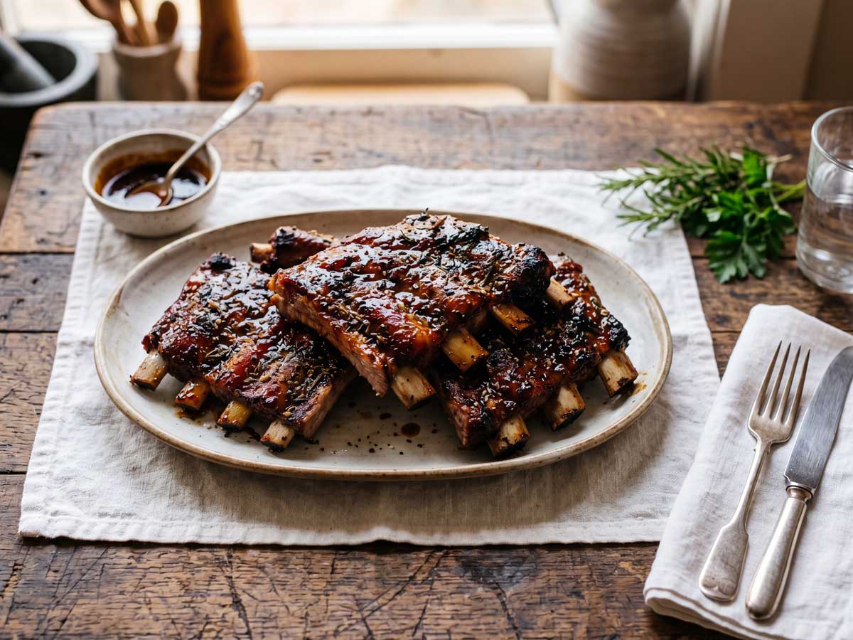 Spareribs opwarmen in een voorverwarmde oven op 150 graden