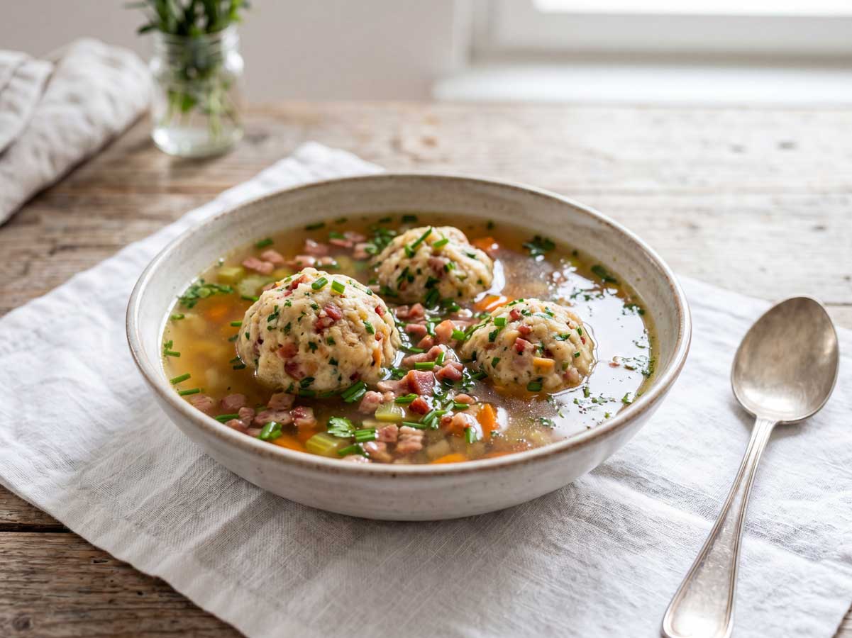 Speckknödelsuppe maken zoals we dat in Tirol doen