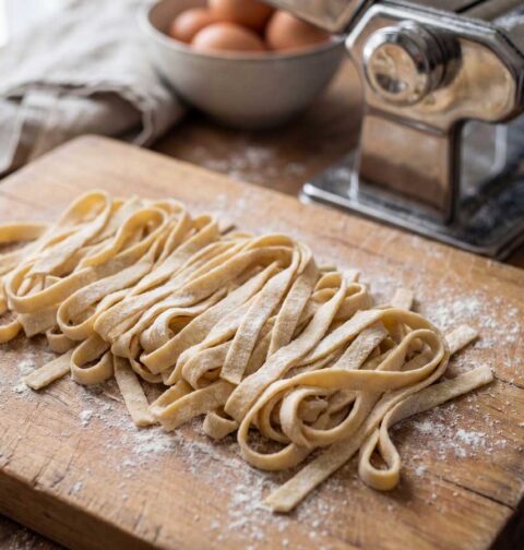 Tagliatelle koken in een pan met zout en water